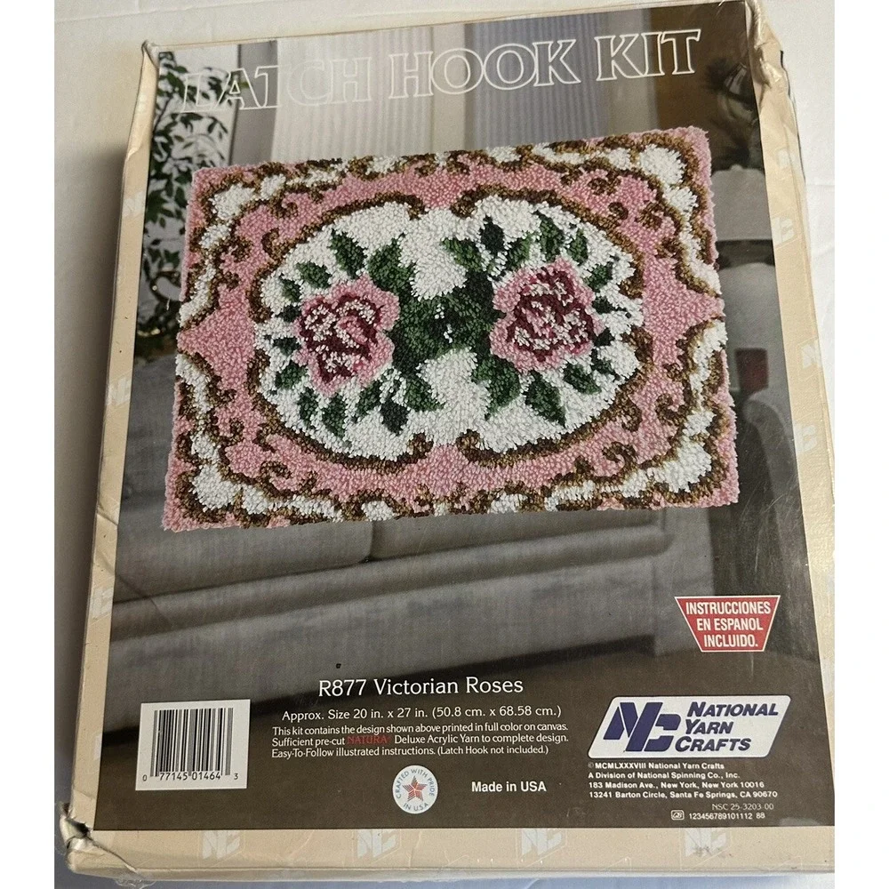 National Yarn Crafts Latch Hook Kit Victorian Roses R877 Made in USA 1988 New